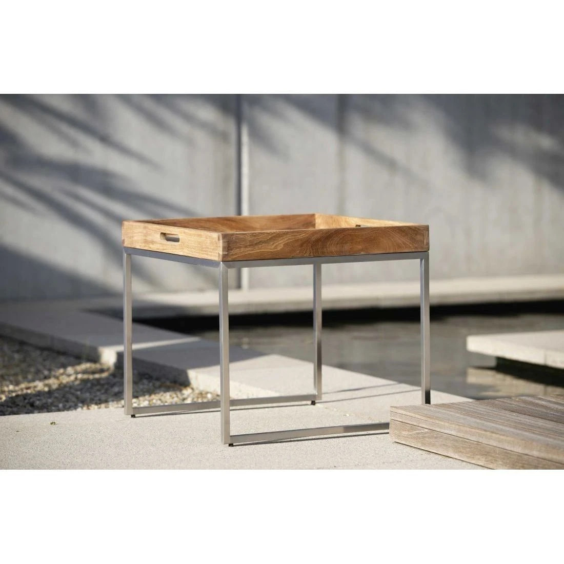 Stern Tabletttisch 50x50cm Edelstahl/Teak-Tablett Teak 4 Stern Tabletttisch 50x50cm Edelstahl/Teak-Tablett Teak – Bild 2