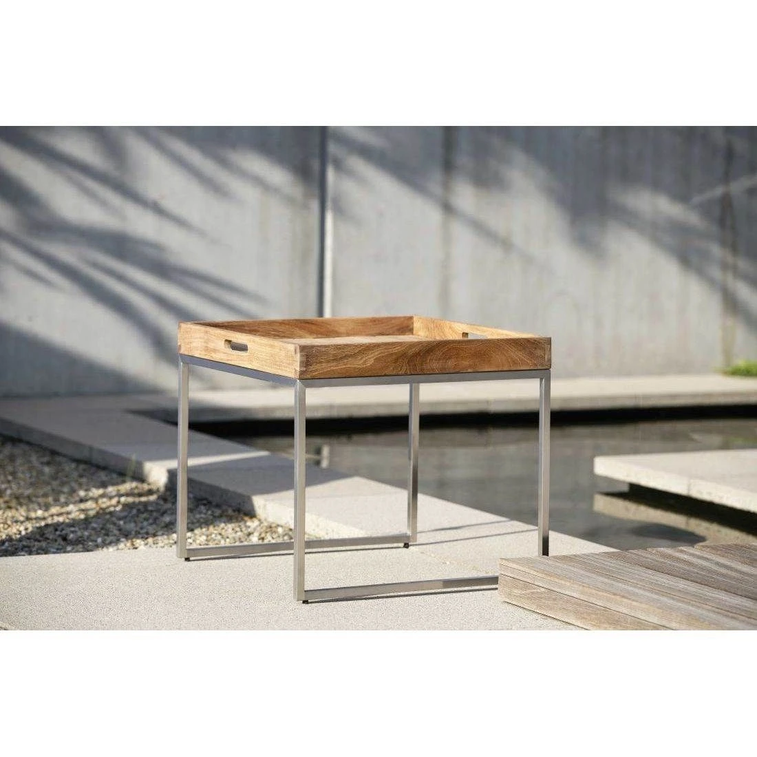 Stern Tabletttisch 50x50cm Edelstahl/Teak-Tablett Teak 5 Stern Tabletttisch 50x50cm Edelstahl/Teak-Tablett Teak – Bild 3