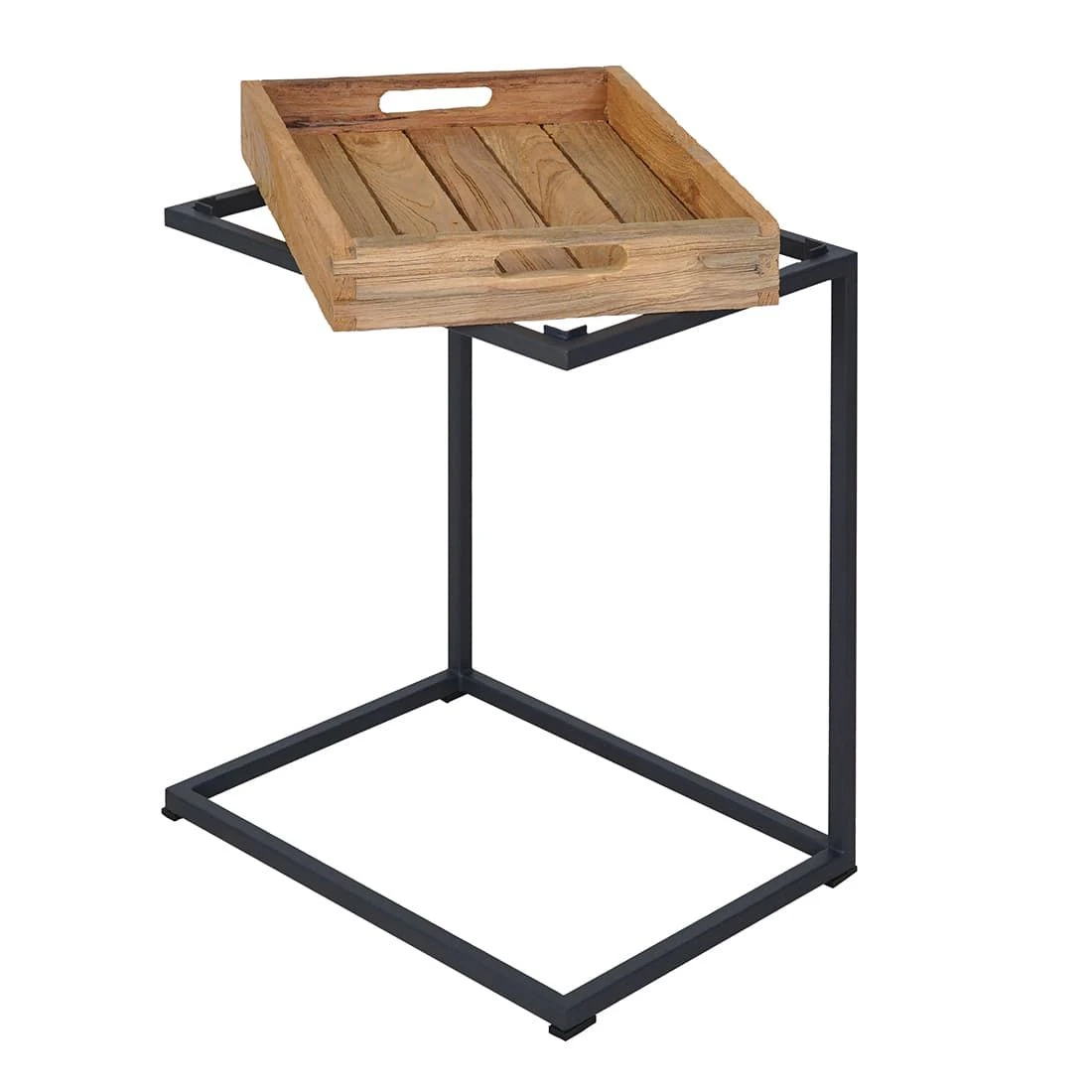 OUTLIV. Tray Beistelltisch 46x30cm Stahl/Teak Recycelt Schwarz/Teak 4 OUTLIV. Tray Beistelltisch 46x30cm Stahl/Teak Recycelt Schwarz/Teak – Bild 2