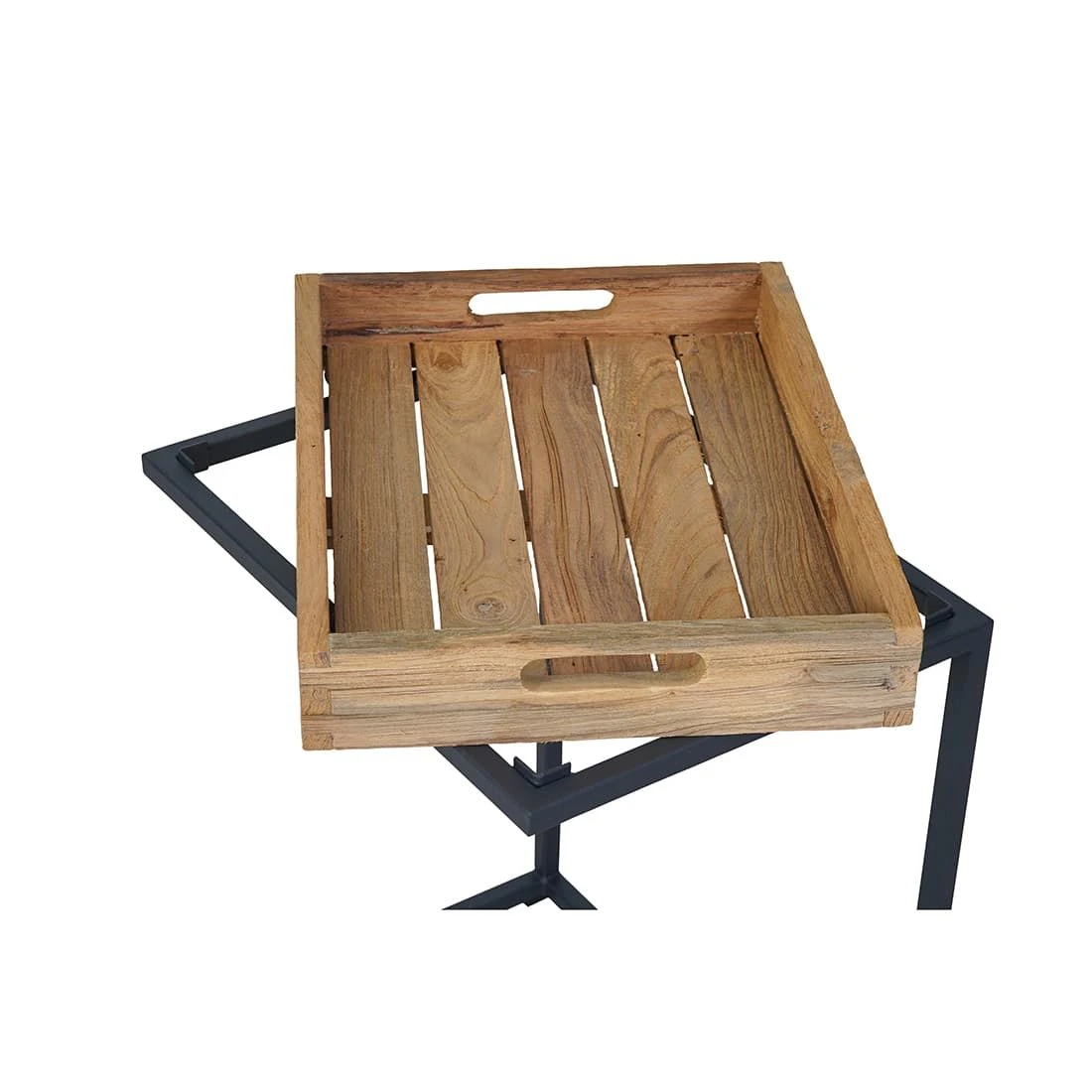 OUTLIV. Tray Beistelltisch 46x30cm Stahl/Teak Recycelt Schwarz/Teak 8 OUTLIV. Tray Beistelltisch 46x30cm Stahl/Teak Recycelt Schwarz/Teak – Bild 6