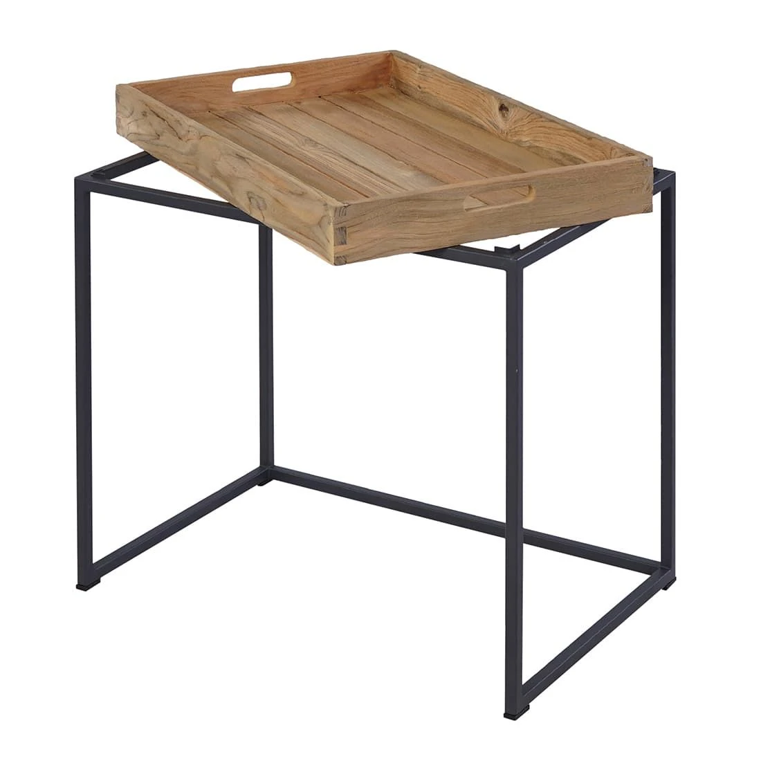 OUTLIV. Tray Beistelltisch 60x40cm Stahl/Teak Recycelt Schwarz/Teak 4 OUTLIV. Tray Beistelltisch 60x40cm Stahl/Teak Recycelt Schwarz/Teak – Bild 2