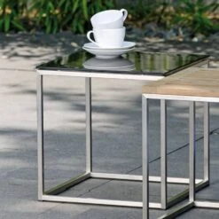 Stern Beistelltisch 45x45cm Edelstahl/Glas Schwarz -Garten Grill Geschäft 800429 2