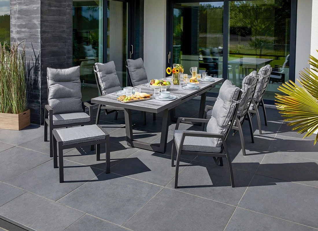 LC Garden Keramo Ausziehtisch 200/260x100cm Aluminium/Keramik Anthrazit/Holzoptik Dunkelgrau 4 LC Garden Keramo Ausziehtisch 200/260x100cm Aluminium/Keramik Anthrazit/Holzoptik Dunkelgrau – Bild 2