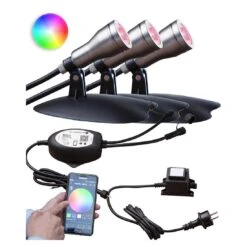 OUTLIV. Smart Light Starter -Set Wifi-Set: 3 RGB-Spots Silber/Schwarz -Garten Grill Geschäft outliv starter set wifi set 3 rgb spots silber schwarz 1303943 1